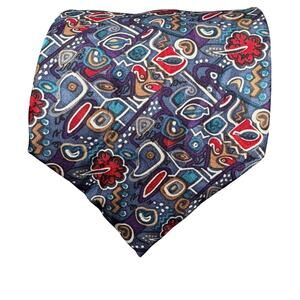 Via Veneto Hand Tailored Silk Tie 90s Abstract Vtg Geometric